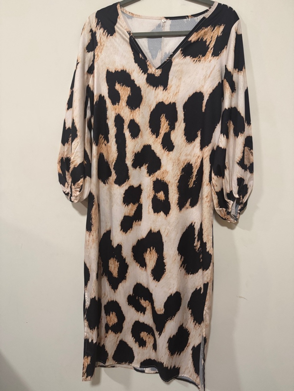 Leopard Print V-Neck Tunic Dress in Black and Tan